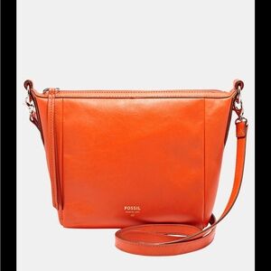 Fossil Orange Leather Crossbody Bag – Bright Minimalist Shoulder Purse